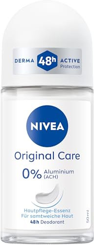 NIVEA Original Care Deo Roll-On, Deoroller ohne Aluminium (ACH) und Ethylalkohol, Deodorant mit Hautpflege-Essenz für 48h Schutz und Pflege (50 ml)