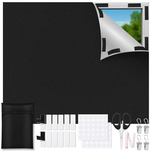 LAMITOCS 100% Blackout Blind 200 x 148 CM Temporary Blackout Blinds Stick On, No Drill Blinds for Windows, Portable Black Out Blinds with Scissors Cut to Any Size,Temporary Blackout Blinds for Bedroom