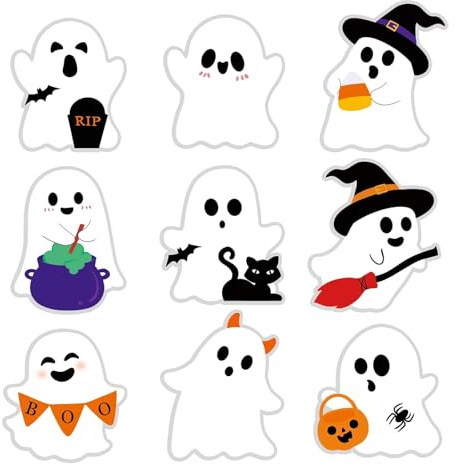 Halloween Stickers,54PCS Halloween Ghost Stickers,Mini Cute Halloween Vinyl Stickers for Water Bottles Laptop Car Phone Guitar,Self-Adhesive Ghost Decorative Stickers