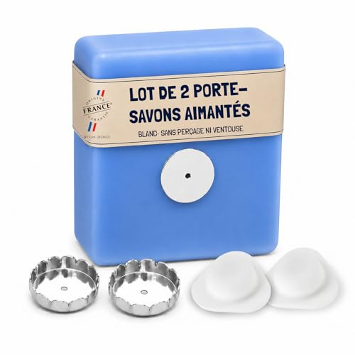 [EHOP] - Set di 2 portasaponi magnetici fissi con adesivo | Design e fissaggio potente senza perforazione o ventosa, sapone solido | Design Italiano