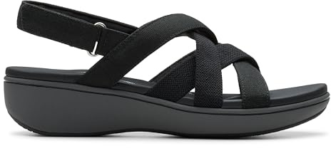 Clarks Cloudsteppers Women's BreezeRae Ana Wedge Sandal, Black Canvas, 8.5 Wide US