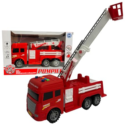 Camion Pompieri Luci e Suoni Movimento Frizione Scala Allungabile Rotante Camion Pompieri Giocattolo Grande per Bambini cm30 Luci Lampeggianti Sirene Musica Suoni Reali Veicolo Giocattolo di Emergenza