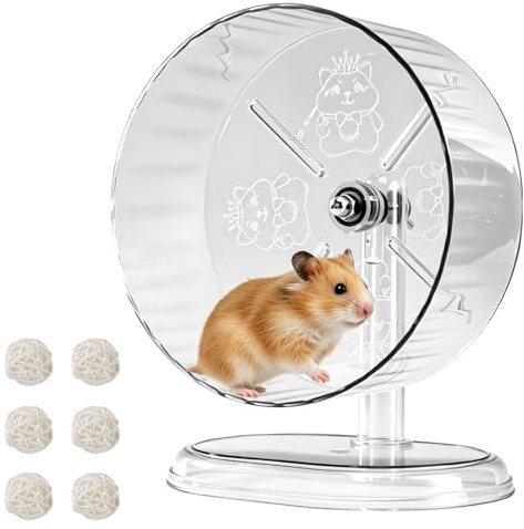 Acsist Silent Hamster Exercise Wheel,8.3 Inch Quiet Spinner Hamster Running Wheel,Silent Wheels with Anti-Skid & Adjustable Stand for Gerbils, Mice, or Other Small Pets,Transparent
