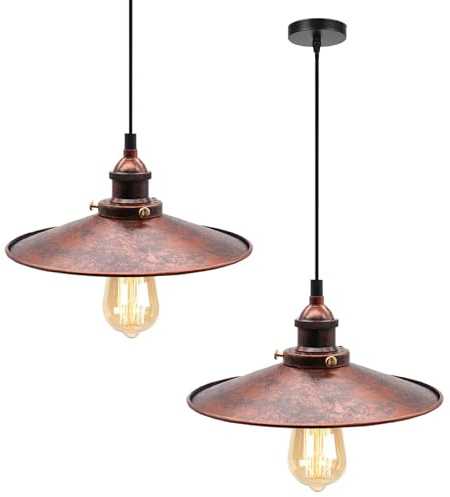 YSGUYILT 2 Pack Lampade a Sospensione Retro Ombrellone E27 - Materiale Metallo per Interno Stile Industriale Color Ruggine Diametro 26 cm Senza Lampadina