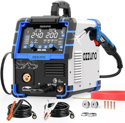AZZUNO Soldador MIG de aluminio 200A 110V/220V, máquina soldadora multiproceso 8 en 1 de aluminio MIG/Gas MAG/núcleo de flujo sin gas MIG/Gas MIG/Spot MIG/Spool Gun compatible/Lift TIG/Stick Welding