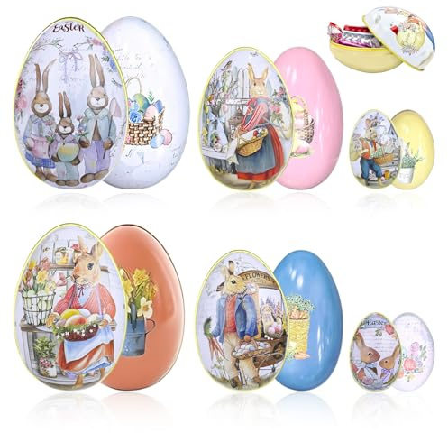 QIANAI Huevos de Pascua - Caja de metal para galletas, 6 unidades (2 pequeñas + 2 medianas + 2 grandes), huevos de Pascua, cajas de metal para galletas, lata para caramelos de Pascua, lata de hojalata