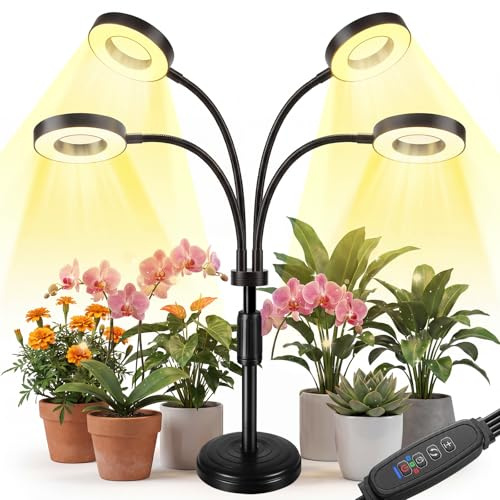 Valyrane Lampada per Piante LED Spettro Completo, Grow Light 100 LED con Timer 4/8/12H, Lampada Piante 4 Teste con Collo d’Oca Flessibile, Luce per Piante da Interno per Piante e Scaffali