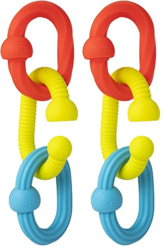 Fat Brain Toys Little Brainies Plip Grips | Colourful Silicone Rings with Varied Textures That Link Together and Pop Apart | Teething Toys for Baby | Baby Sensory Toys (Pack of 2)