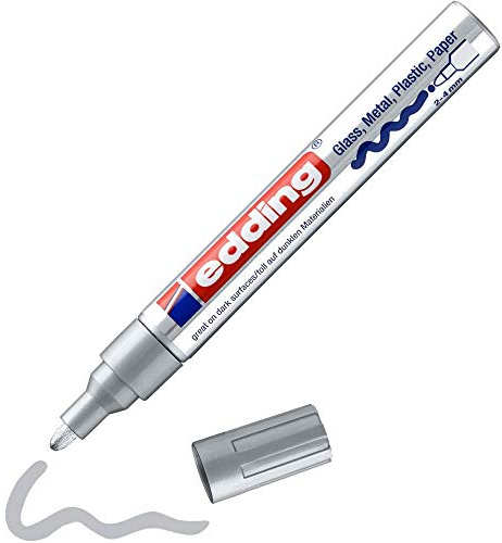 edding 750 gloss paint marker - silver - 1 paint marker - round nib 2-4 mm - paint pen for glass, pebbles, wood, plastic, paper - waterproof, high coverage