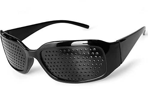 Ganzoo Raster-Brille/Loch-Brille für Augen-Training und Entspannung, Gitter-Brille mit faltbaren Bügeln, Pinehole Glasses, Form A, Farbe: Schwarz