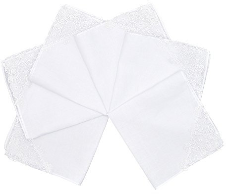 Selected Hanky Damen Taschentücher aus Baumwolle mit Crohet Spitze an der Ecke, Damen Taschentücher für Brauthochzeit 6-teiliges Set