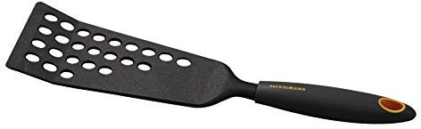 Paletta forata extra long pratica e maneggevole, ca. 33 cm, Soft Collection, ideale per girare le pietanze senza romperle, (colore: nero e arancione), quantità: 1 pezzo