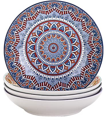 vancasso Tafelservice Suppenteller porzellan, MANDALA 4 teiliges Tiefteller Set, Suppenteller Ø 20,8 cm, Geschirr Tellerset Suppenschalen, böhmischer Stil, 700ml