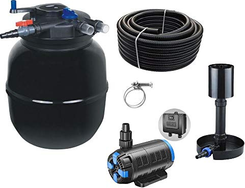 AquaOne Teichfilter Set mit Teichpumpe I Filteranlage CPF-50000 für einen Teich bis 80.000 Liter I Komplettset mit UV Lampe regelbare Eco Pumpe 37-180 Watt Skimmer Teichschlauch Nr.56