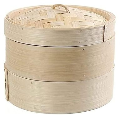 Cesta de vapor de bambú de 3 niveles, vaporera de bambú Dim Sum Basket Juego de cocina de pasta de arroz con tapa, vaporeras de comida china para cocinar alimentos, accesorios de vapor Dim Sum