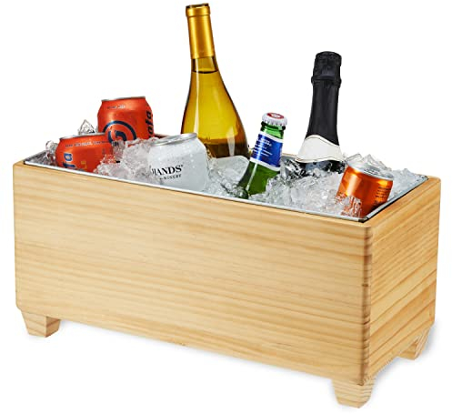 Twine - Secchiello per il ghiaccio in legno e metallo zincato, secchiello per vino e birra in legno, contiene 4 bottiglie di vino o 20 litri, set da 1, marrone