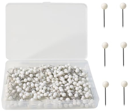 HXMJIED 300 Pcs Round Head Tacks, 1/8 Inch Map Push Pins, White Drawing Pins, Steel Points Map Push Pins, Round Head Map Tacks Push Pins, With Storage Box, for Cork Notice Board, Bulletin Boards
