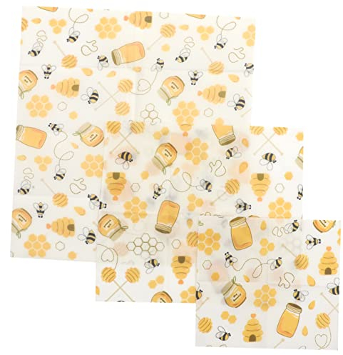 BESTonZON 3pcs Reusable Beeswax Food Wraps Food Preservation Cloths Natural Beeswax for Sandwiches Snacks Fruits and Vegetables Essential