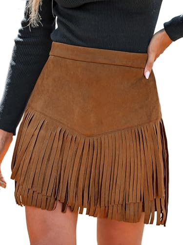 CUPSHE Women Skirts Terra Cotta High Waist Fringe Mini Skirt Short Skirts,S Orange Brown
