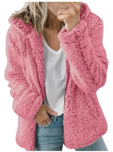 Archedeer fleecejacka dam med huva vinter varm supermjuk och bekväm flanell huvtröja teddyjacka sweatshirt dragkedja långärmade toppar topp kvinnor kappa huvjacka, Hotrosa, L