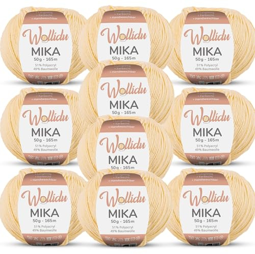 Wollidu Mika 51% Polyacryl 49% Baumwolle zum Häkeln und Stricken 10x 50g/165m Oeko-Tex Strickgarn Häkelgarn - Zitrone