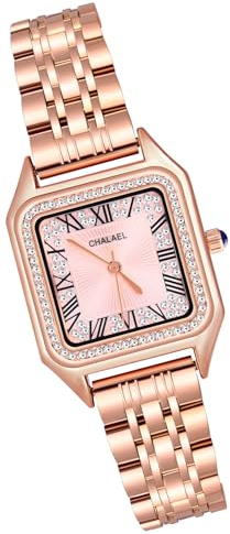 MICGIGI Damen Quarz Armbanduhr Rosegold Rechteckig Römische Ziffern Zifferblatt Analog Uhr mit Edelstahl Armband