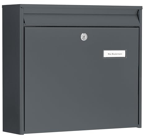BURG-WÄCHTER Briefkasten ohne Zeitungsfach mit Namensschild, Verzinkter Stahl, Einwurf-Format DIN C4, 2 Schlüssel, Mannheim 62020 ANT, Anthrazit