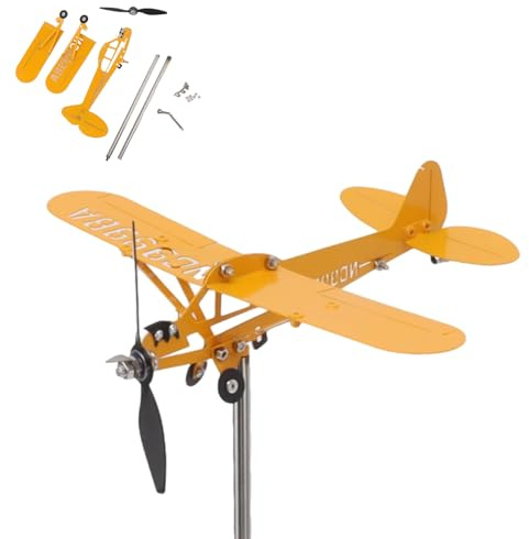 Cyrank Mulino a Vento per Aeroplano da Giardino, Banderuola 3D in Metallo per Aeroplano, Girandola a Vento per Regali da Cortile E Giardino per Gli Amanti del Volo(S)