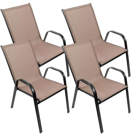 THE SECRET HOME - Conjunto de 4 Sillas de Jardín - Asiento en Metal y Tela para Exteriores - Ideal para Jardín, Balcón o Terraza - Varios Modelos (4, Modelo 5 - Negro/Marrón)