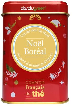 Noël Boréal – Comptoir Français du Thé – Boîte Métal 80g – Thé Noir de Noël Gourmand aux Notes d’Orange, d’Amande & d’Épices – Mélange Festif et Chaleureux, Idéal pour les Fêtes