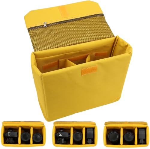 lvifloae Funda de cámara para mochila organizadora, bolsa protectora, bolsa impermeable para cámara, funda interior para cámara a prueba de golpes, bolsa para cámaras réflex, lentes, flashes, amarillo