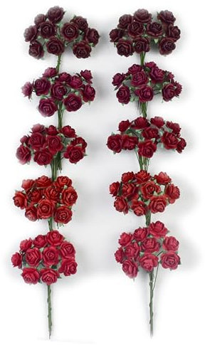 KADADSA 100 pcs Tiny Artificial Roses Mixed Burgundy Five Color Mulberry Paper Flower 15-18 mm Flower Wedding Scrapbooking (Burgundy)