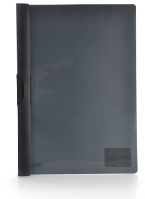 Office Box, Pack 10 Dossier Carpeta Clip It A4 de Gran Capacidad Para Hasta 60 Hojas con Pinza de Plástico, Portada Transparente y Cuerpo en Color - Polipropileno Reciclable 100% (Negro)