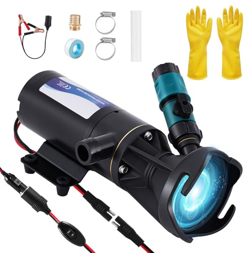 YUCHENGTECH 12V DC Bomba Trituradora 12 GPM Autocebante de Corriente Continua Bombeo de Aguas Residuales Succión de 3,2 pies Elevación de 10 pies Bomba Portátil Para Aguas Residuales de Vehículos Recr