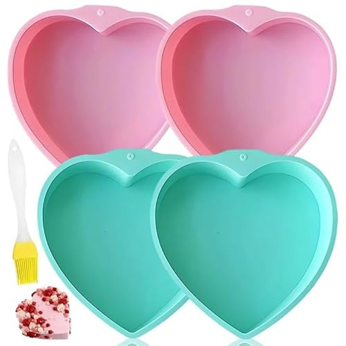 Stampo Torta Cuore Silicone 4 Pezzi,Stampo Per Dolci Cuore In Silicone 6 Pollici e Pennello da Cucina,Antiaderenti Rotonda Tortiera Per Cheesecake Torte Fai Da Te Pane Torte Alla Frutta San Valentino