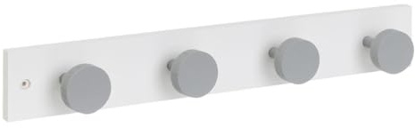 DRW Perchero de pared con 4 pomos de madera en blanco y gris