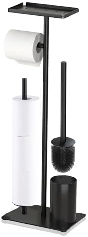 Toilet Roll Holder with Toilet Brush & Shelf, Stainless Steel Free Standing | Tissue Shelf & Brush Standing for Bathrooms Living Rooms Home Corridors Passageways and Dormitories