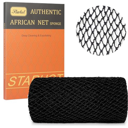 African Net Sponge Authentic with Knots, Exfoliating Body Scrubber for Dead Skin Removal, Back Scrubber for Foot, Scalp & Body Wash, Loofah Sponge Bathing Accessories (Black)