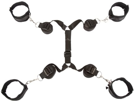 Lovehoney Bondage Boutique Bound to Please Black Under Mattress Restraints | Adjustable Bed Restraint Kit with 4 Wrist & Ankle Cuffs | Full Body BDSM Restraints for Couples Roleplay & Fetish Play