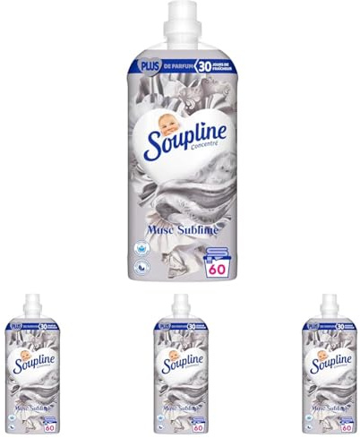 SOUPLINE - Adoucissant Concentré Ultra Sublime Musc - Parfum 3D Sublime Musc - Fraîcheur 30 Jours - Grand Format 1,26L (Lot de 4)