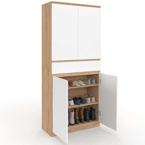 IDMarket - Armoire à Chaussures 24 Paires TOMI façon hêtre et Blanc