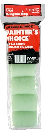 Wooster Brush R271-4 Painter's Choice Roller Cover, 1/2-Inch Nap, 6-Pack, 4-Inch