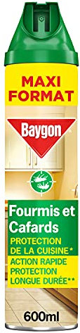 Baygon Aérosol Insectes Rampants, Cafards et Fourmis, 600 ml, Insecticide, 2 en 1