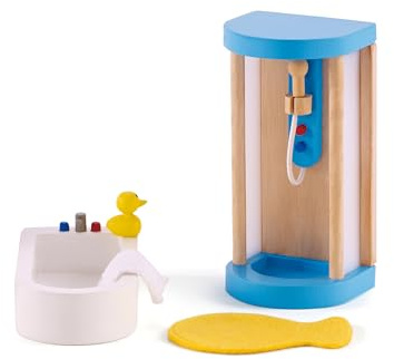 Hape Bagno con doccia per la casa delle bambole|Mobili in miniatura di qualità | Per gioco di ruolo dai 3 anni