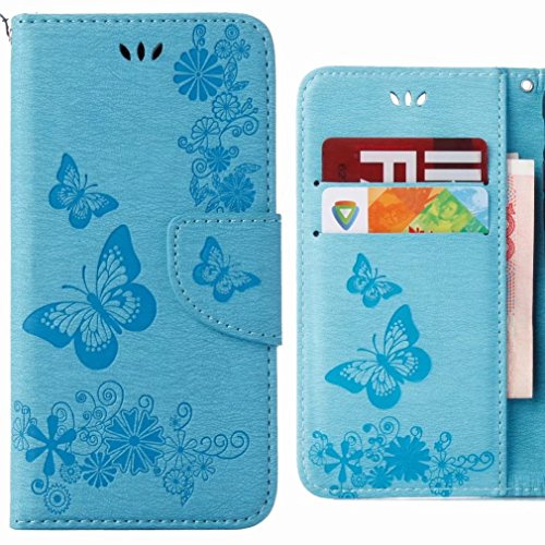 Ougger Coque pour Wiko Harry Etui Housse, Portefeuille PU Cuir Silicone Housse Etui Magnétique Protecteur Pochette Cover Wiko Harry avec Fente pour Carte, Bande de Papillon (Bleu)