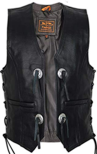 MDM Conchos - Gilet in Vera Pelle, Colore: Nero Nero S