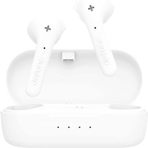 Defunc True Basic IPX4 Bluetooth 5.0 Waterproof Wireless In-Ear Headphones with built-in microphone, one-step auto-pairing, long playback time and charging case (White)