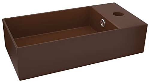 Waschbecken Rechteckig 48 x 25 x 15 cm Keramik Waschtisch Waschplatz Handwaschbecken Aufsatzwaschbecken Waschschale Aufsatzwaschtisch mit Hahnloch und Überlauf, Dunkelbraun