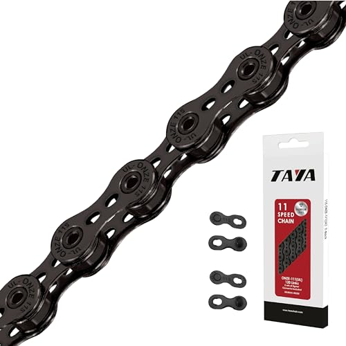 TAYA ONZE-111(UL) Chaîne de Vélo Légère 11 Vitesses, 120 Maillons Ti-Black, Durable et Fluide, Anti-Dérive Chaine, pour Gravier et Course