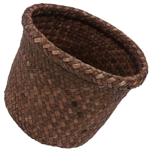 Kichvoe Corbeille à déchets en jonc de mer Petite poubelle tressée Corbeilles à papier Pot de fleurs rond en paille Récipient pour petits objets pour salle de bain cuisine bureau à domicile 15 cm